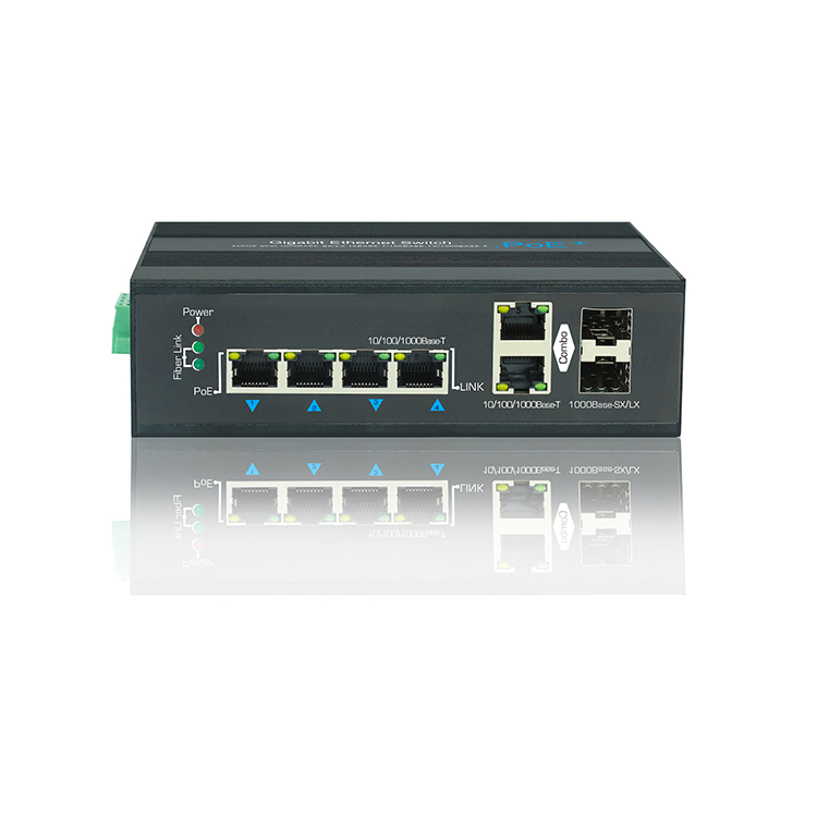 4 port Industrial POE switch 2 Uplink 2 fiber port