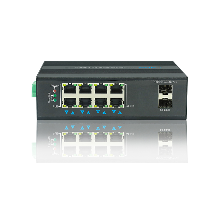 8 port Industrial POE switch 2 Uplink 2 fiber port