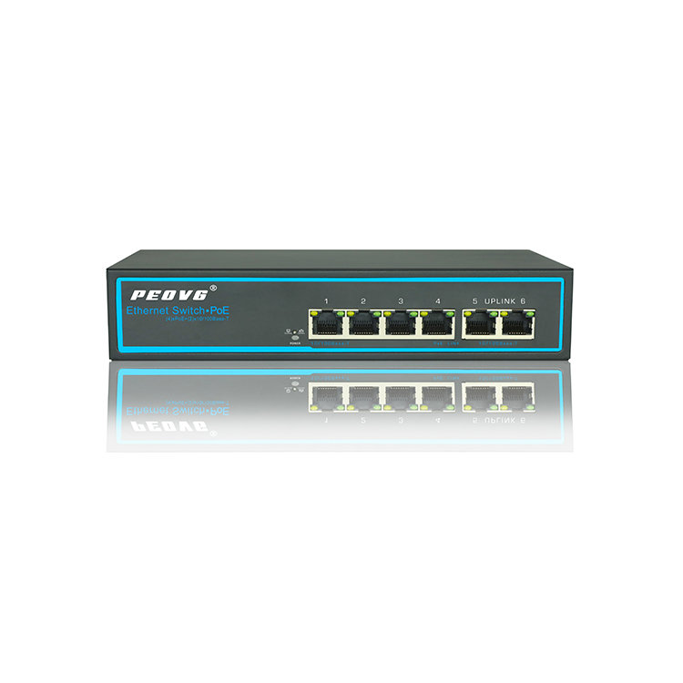 6 Port PoE Switch 2 Uplink Ports 75W 100Mbps